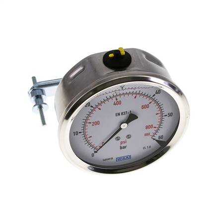 Manomètre à glycérine G1/2 raccord arrière 0 à 60 bar 100mm WIKA