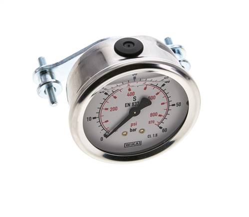 Manomètre à glycérine G1/4 raccord arrière 0 à 60 bar 63mm WIKA