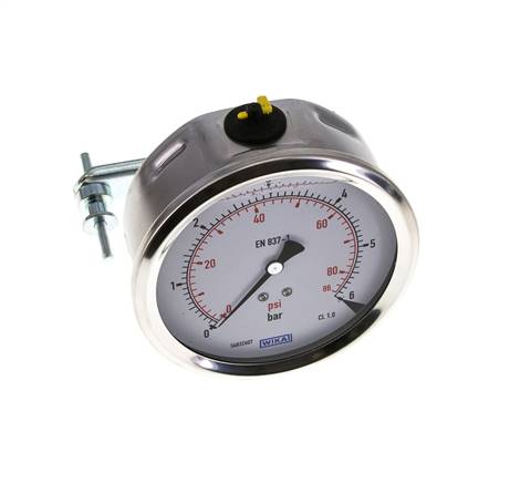 Manomètre à glycérine G1/2 raccord arrière 0 à 6 bar 100mm WIKA