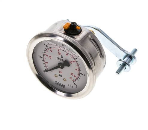 Manomètre à glycérine G1/4 raccord arrière 0 à 6 bar 63mm WIKA