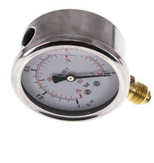 -1..0 Bar (-15..0 psi) Manomètre à glycérine inférieur Acier inoxydable/laiton 63 mm Classe 1.6