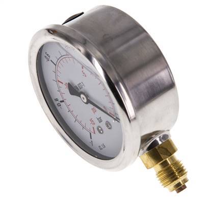 -1..0 Bar (-15..0 psi) Manomètre à glycérine inférieur Acier inoxydable/laiton 63 mm Classe 1.6