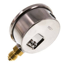 -1..0.6 Bar (-15..9 psi) Manomètre à glycérine inférieur Acier inoxydable/laiton 63 mm Classe 1.6