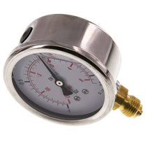 -1..0.6 Bar (-15..9 psi) Manomètre à glycérine inférieur Acier inoxydable/laiton 63 mm Classe 1.6