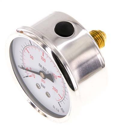 -1..15 Bar (-15..218 psi) Glycerin Pressure Gauge Rear Stainless steel/Brass 63 mm Class 1.6