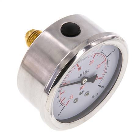 -1..3 Bar (-15..44 psi) Glycerin Pressure Gauge Rear Stainless steel/Brass 63 mm Class 1.6