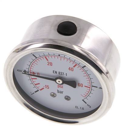 -1..5 Bar (-15..73 psi) Glycerin Pressure Gauge Rear Stainless steel/Brass 63 mm Class 1.6