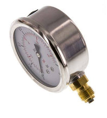 0..0.6 Bar (0..9 psi) Glycerin Pressure Gauge Below Stainless steel/Brass 63 mm Class 1.6