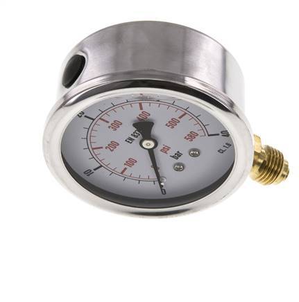 0..40 Bar (0..580 psi) Manomètre à glycérine inférieur Acier inoxydable/laiton 63 mm Classe 1.6