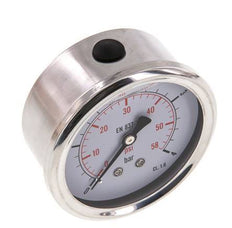 0..4 Bar (0..58 psi) Glycerin Pressure Gauge Rear Stainless steel/Brass 63 mm Class 1.6