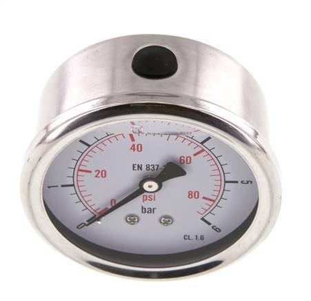 0..6 Bar (0..87 psi) Glycerin Pressure Gauge Rear Stainless steel/Brass 63 mm Class 1.6