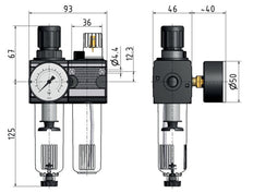 FRL 2-Part G1/4'' 1200 l/min 0.5-16.0bar/7-232psi Auto (Closed Without Pressure) Polycarbonate Multifix 1