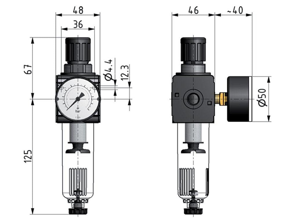 Filter-Regulator G3/8'' 1600 l/min 0.1-3.0bar/1-44psi Auto Polycarbonate Multifix 1
