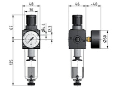 Filter-Regulator G3/8'' 1600 l/min 0.1-3.0bar/1-44psi Auto Polycarbonate Multifix 1