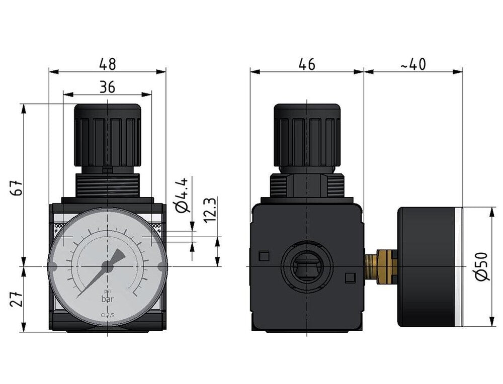 Régulateur de pression G3/8'' 2100l/min 0.5-10.0bar/7-145psi Cylinder Lock Multifix 1