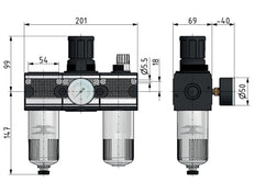 FRL 3-Part G3/4'' 5800 l/min 0.5-10.0bar/7-145psi Semi-Auto Protective Cage Polycarbonate Multifix 2