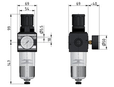 Filter-Regulator G1/2'' 6700 l/min 0.2-6.0bar/3-87psi Semi-Auto Cylinder Lock Polycarbonate Multifix 2
