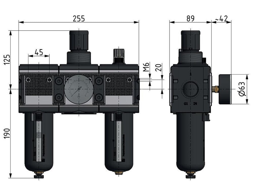 FRL 3 Parties G3/4'' 12000l/min 0.5-10.0bar/7-145psi Semi-Auto Polycarbonate Multifix 4