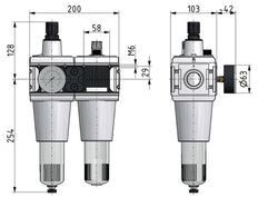 FRL 2-Part G3/4'' 13500 l/min 0.5-10.0bar/7-145psi Auto (Closed Without Pressure) Polycarbonate Multifix 5