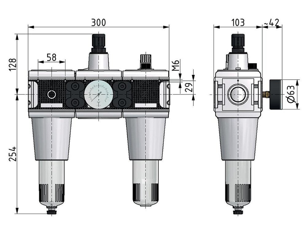 FRL 3-Part G3/4'' 13500 l/min 0.5-10.0bar/7-145psi Semi-Auto Metal Multifix 5