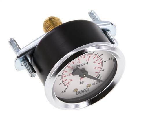 -1..0 Bar (-15..0 psi) Manomètre encastrable Acier/laiton 50 mm Classe 2.5 (Support)