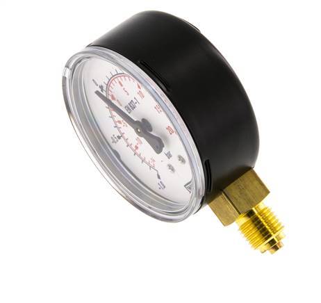 -1..1.5 Bar (-15..22 psi) Pressure Gauge Below Steel/Brass 63 mm Class 1.6