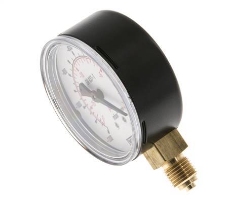 -1.2..0 Bar (-17..0 lb/po2) Manomètre sous acier/laiton 63 mm Classe 1.6