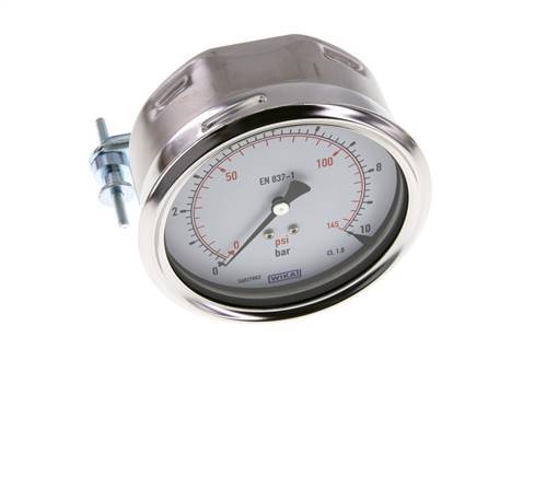 0..10 Bar (0..145 psi) Panel Mount Pressure Gauge Steel/Brass 100 mm Class 1.0 (Bracket)