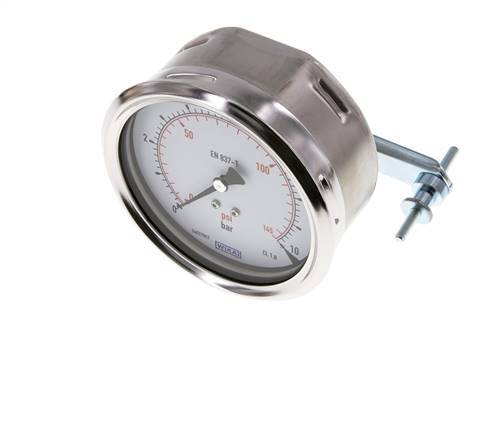 0..10 Bar (0..145 psi) Panel Mount Pressure Gauge Steel/Brass 100 mm Class 1.0 (Bracket)