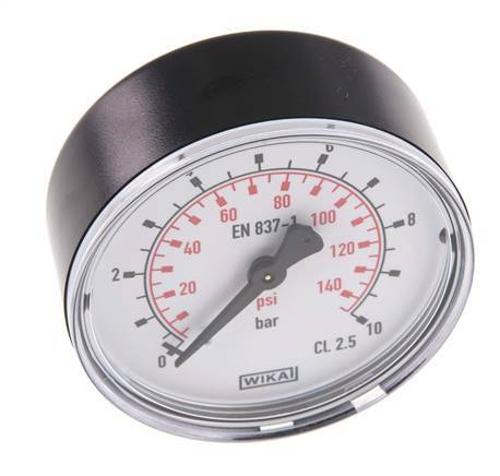 0..10 Bar (0..145 psi) Pressure Gauge Rear Plastic/Brass 63 mm Class 2.5