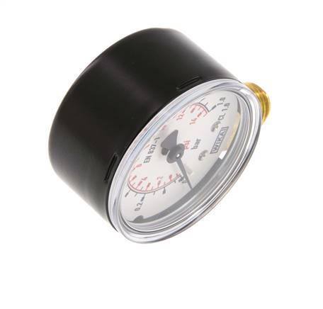 0..1 Bar (0..15 psi) Pressure Gauge Below Steel/Brass 50 mm Class 1.6