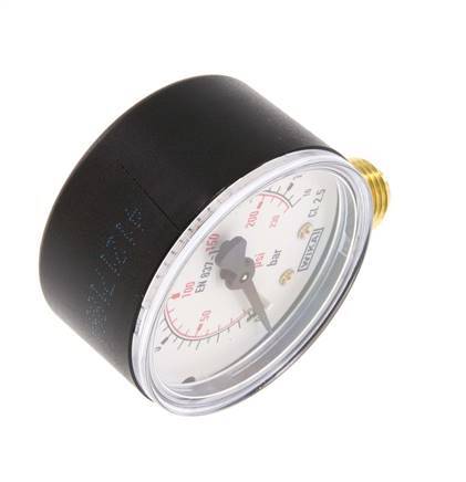 0..16 Bar (0..232 psi) Pressure Gauge Below Plastic/Brass 50 mm Class 2.5