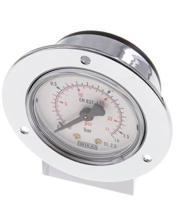 0..1.6 Bar (0..23 psi) Panel Mount Pressure Gauge Steel/Brass 50 mm Class 2.5 (Front Panel)