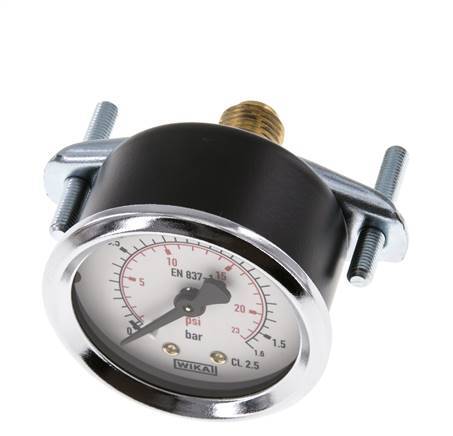 0..1.6 Bar (0..23 psi) Manomètre encastrable Acier/laiton 50 mm Classe 2.5 (Support)