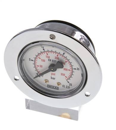 0..25 Bar (0..363 psi) Panel Mount Pressure Gauge Steel/Brass 50 mm Class 2.5 (Front Panel)