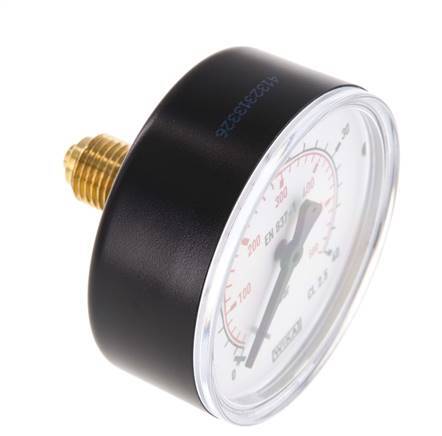 0..40 Bar (0..580 psi) Pressure Gauge Rear Plastic/Brass 63 mm Class 2.5