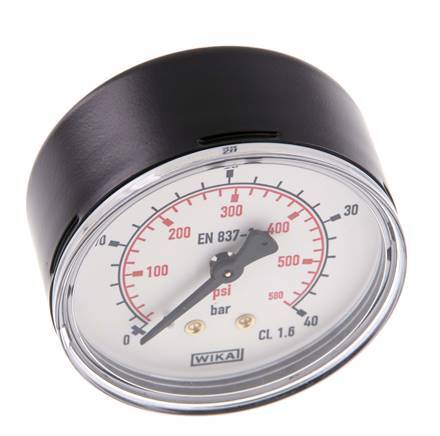 0..40 Bar (0..580 psi) Pressure Gauge Rear Steel/Brass 63 mm Class 1.6