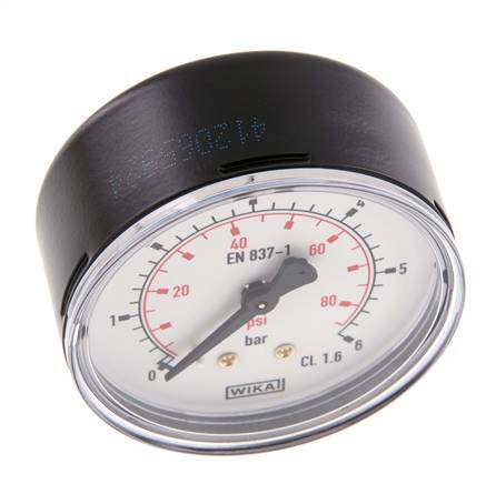0..6 Bar (0..87 psi) Pressure Gauge Rear Steel/Brass 63 mm Class 1.6