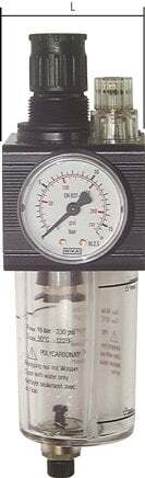 FRL G1/2'' 1400 l/min 0.5-6.0bar/7-87psi (Externally Fitted Drain Valve) Polycarbonate Combo 1