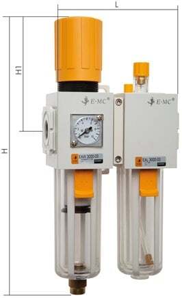 FRL G3/8'' 1800l/min 0.5-9.0bar/7-130psi Semi-Auto Plastique à Double Paroi EMC 3A