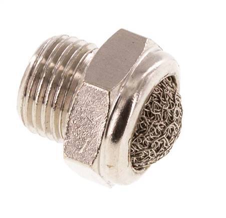 Silencieux Pneumatique Compact en Laiton Nickelé G1/8'' 1.4301 Maille Métallique [10 Pièces]