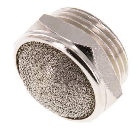G1'' Nickel-Plated Brass Compact Pneumatic Muffler 1.4301 Wire Mesh