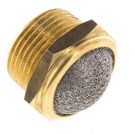 NPT 3/4'' Brass Compact Pneumatic Muffler 1.4301 Wire Mesh