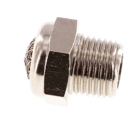 Silencieux Pneumatique Compact en Laiton Nickelé NPT 1/8'' 1.4301 Maille Métallique [5 Pièces]