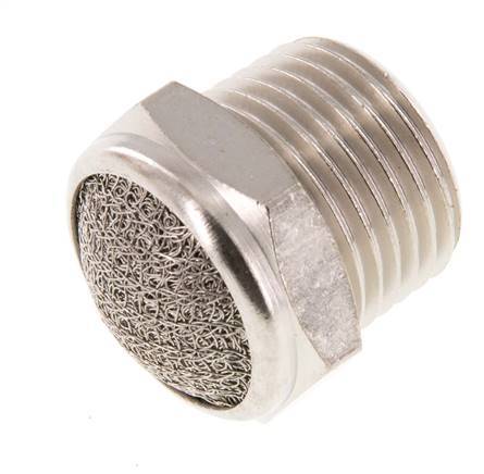Silencieux Pneumatique Compact en Laiton Nickelé NPT 1/2'' 1.4301 Maille Métallique [2 Pièces]