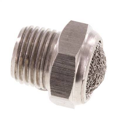 NPT 1/8'' Stainless Steel Compact Pneumatic Muffler 1.4301 Wire Mesh