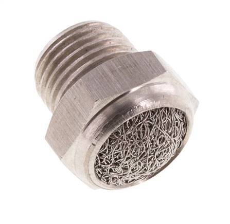 NPT 1/8'' Stainless Steel Compact Pneumatic Muffler 1.4301 Wire Mesh