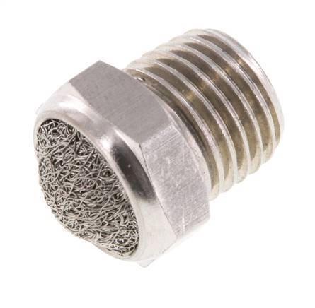 NPT 1/4'' Stainless Steel Compact Pneumatic Muffler 1.4301 Wire Mesh