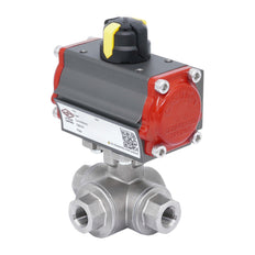 Rp 1-1/2'' Vanne à Bille 3 Voies L-Port en Acier Inoxydable avec Actionneur Pneumatique Double Effet