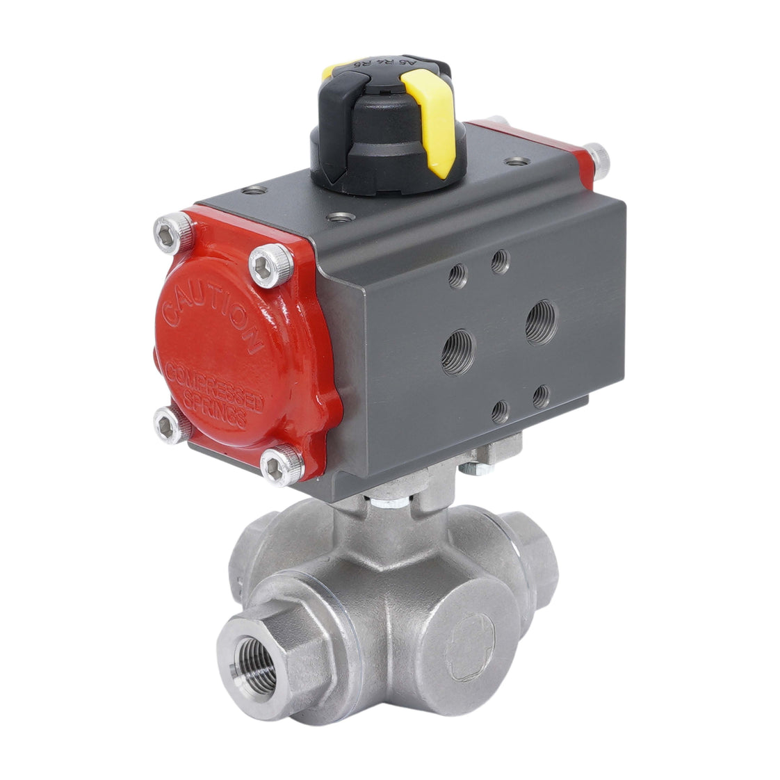 Rp 1-1/2'' Vanne à Bille 3 Voies T-Port en Acier Inoxydable avec Actionneur Pneumatique Double Effet
